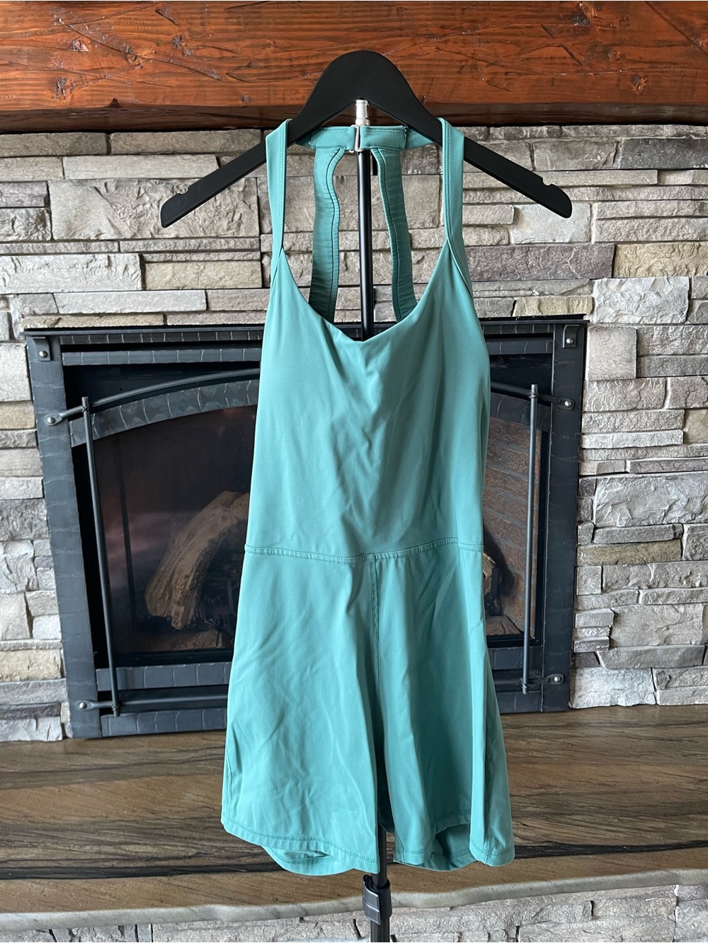 WENLIA Open Back Active Romper Teal Green Large Athletic One Piece